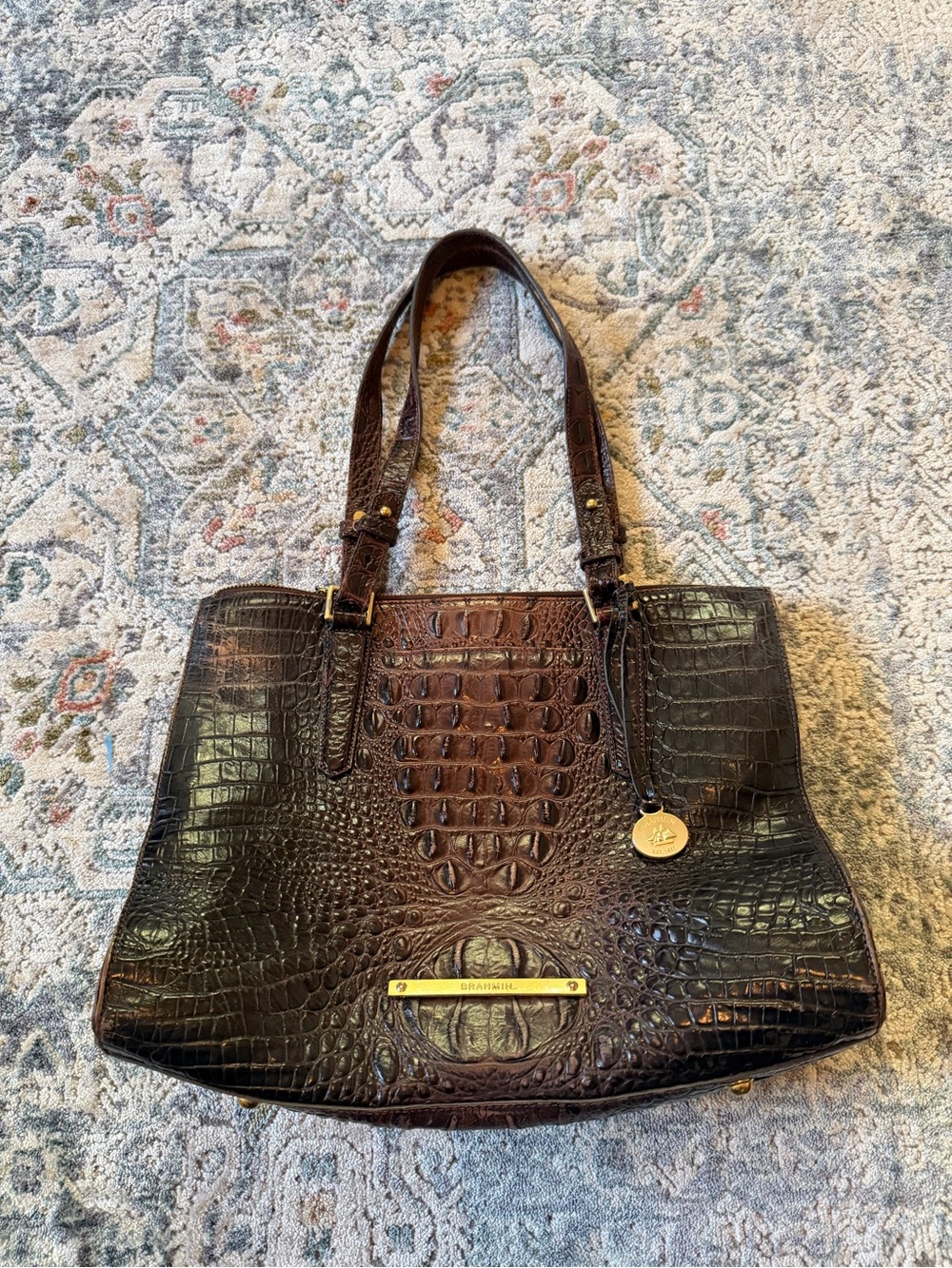 Brahmin Anywhere Melbourne Croc Embossed Dark Brown Leather Tote